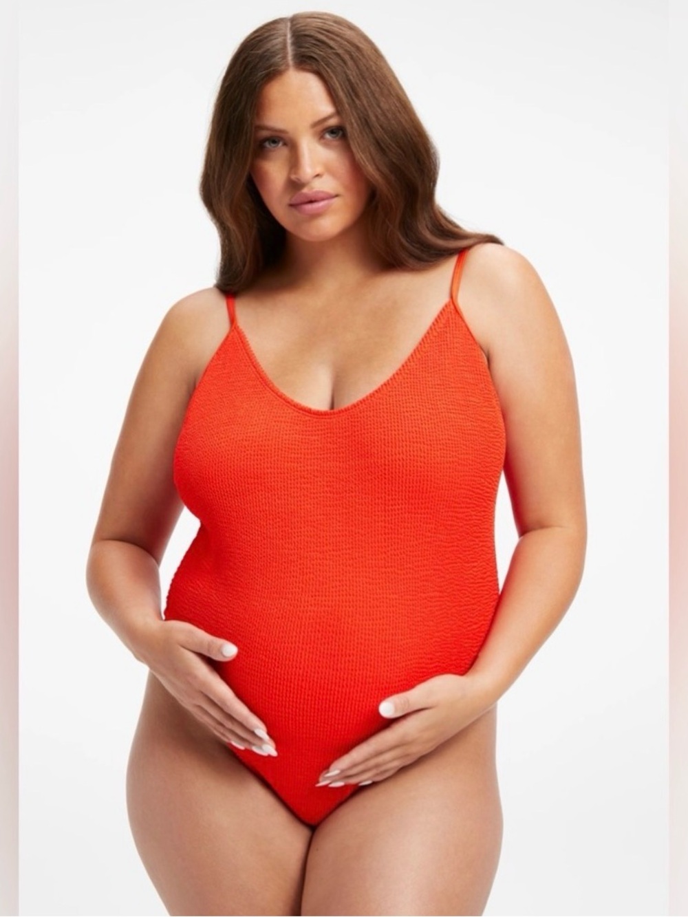 Good American Maternity Always Fits One Piece Swimsuit Bright Poppy L/XL